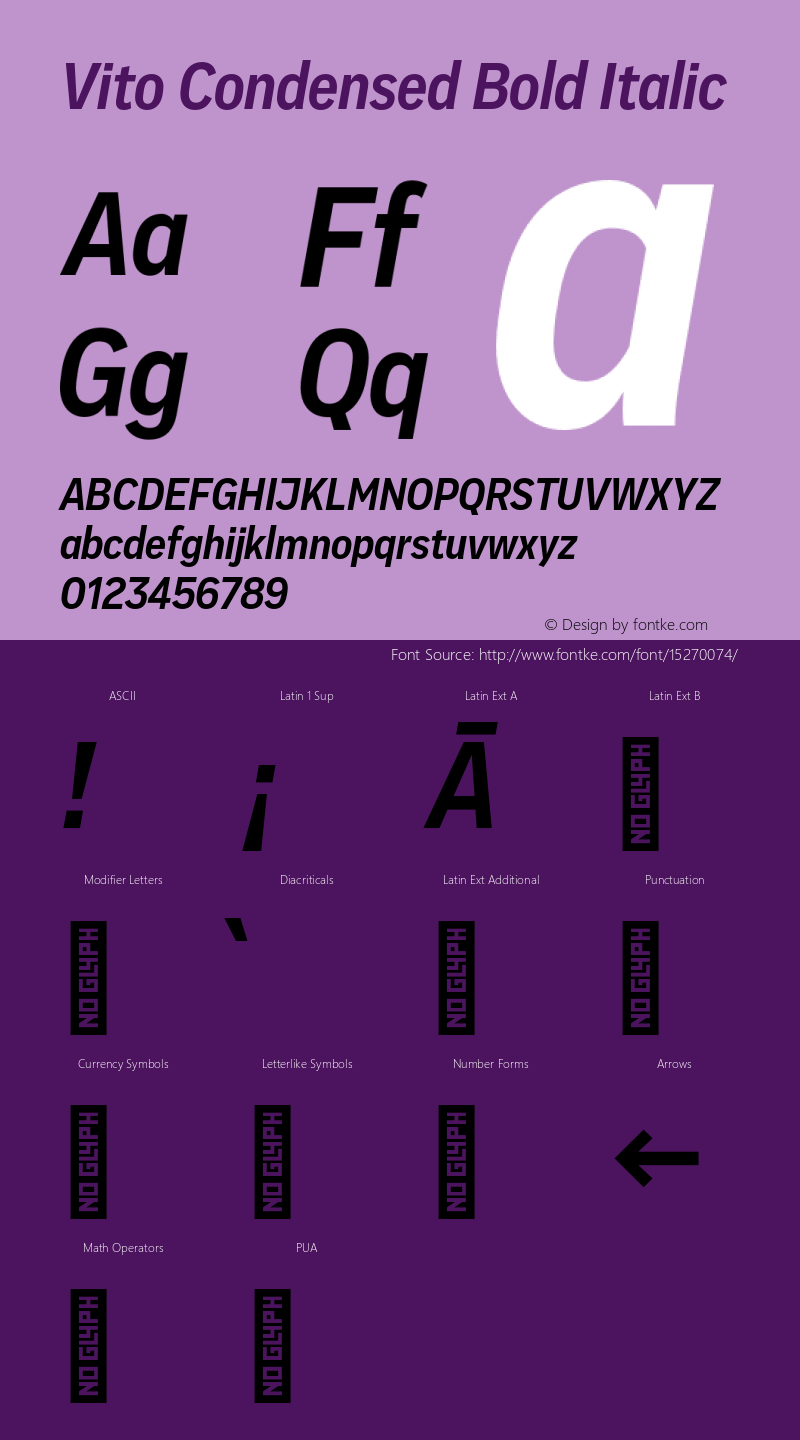 Vito Condensed Bold Italic Version 1.002图片样张