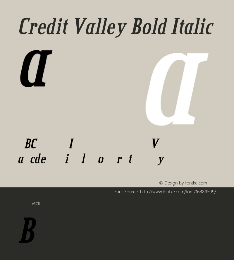 Credit Valley Bold Italic Version 2.000 2004图片样张