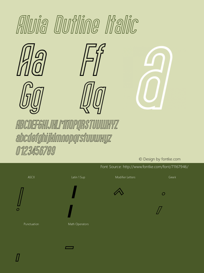 Alvia Outline Italic Version 1.00;July 8, 2020;FontCreator 11.5.0.2422 64-bit图片样张