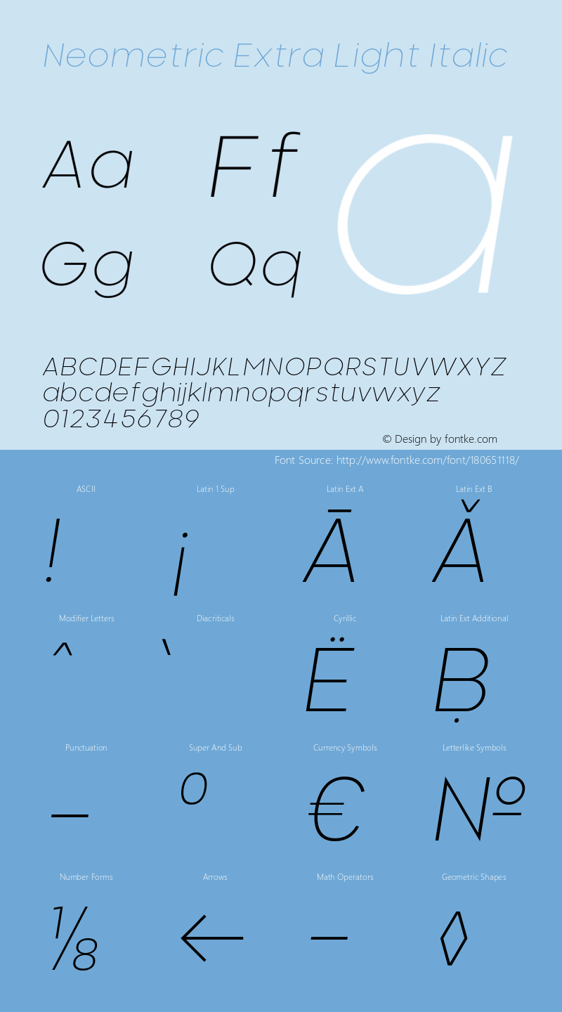 Neometric-ExtraLightItalic Version 1.000;PS 001.000;hotconv 1.0.88;makeotf.lib2.5.64775;YWFTv17图片样张
