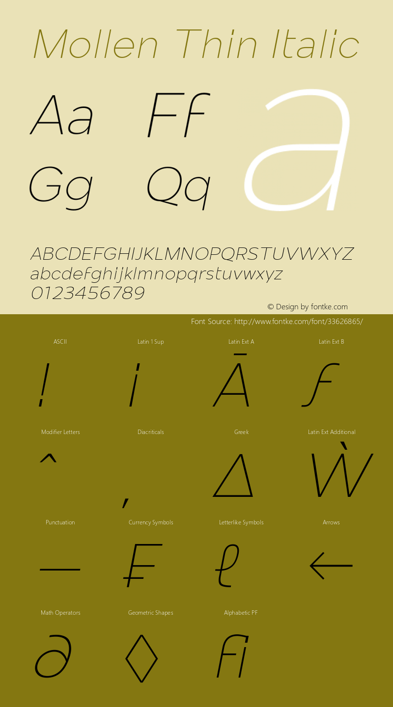 Mollen Thin Italic Version 1.000;YWFTv17图片样张