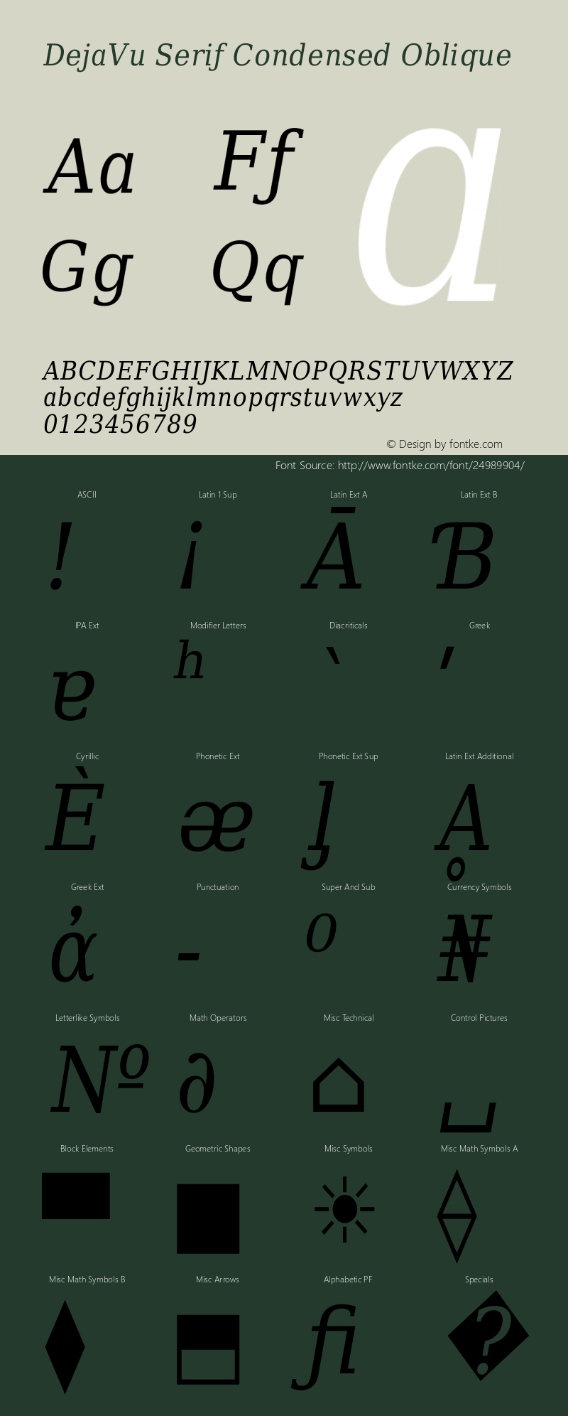 DejaVu Serif Condensed Oblique Version 2.4图片样张
