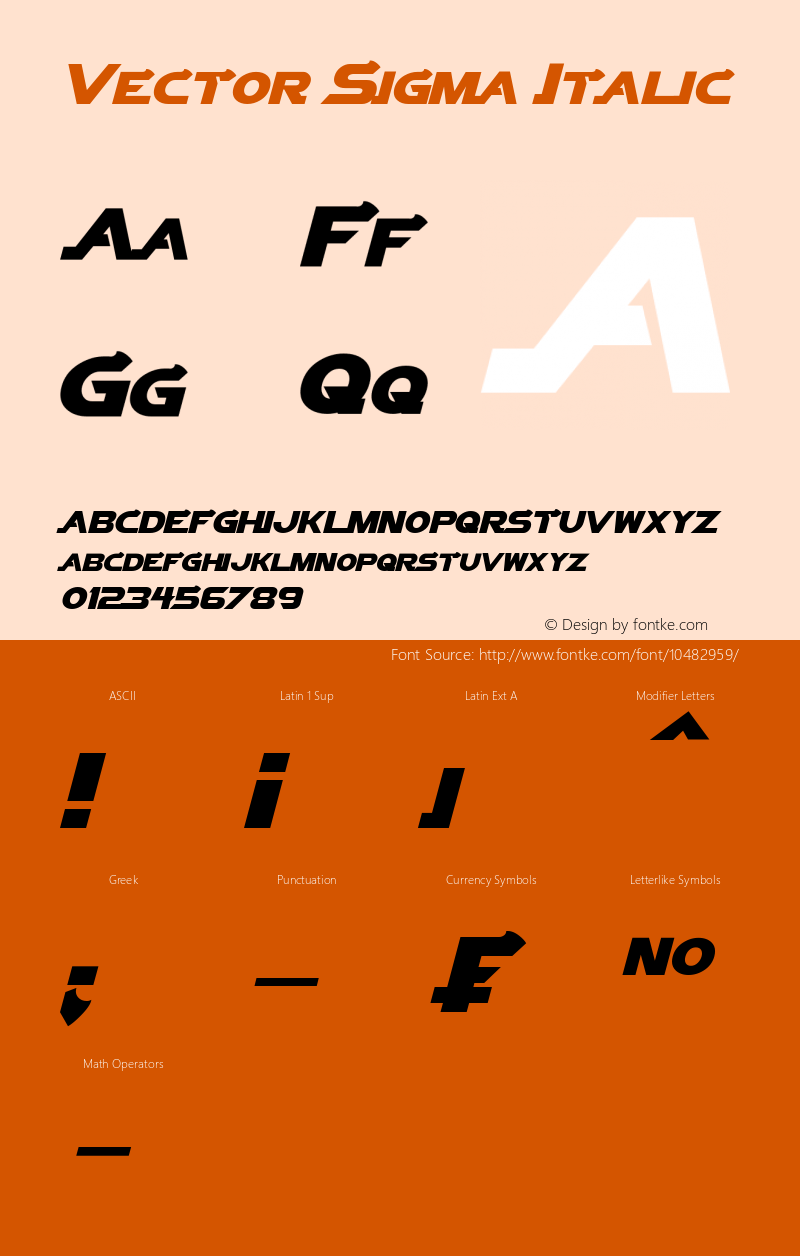 Vector Sigma Italic Version 1.00 April 23, 2013, initial release图片样张