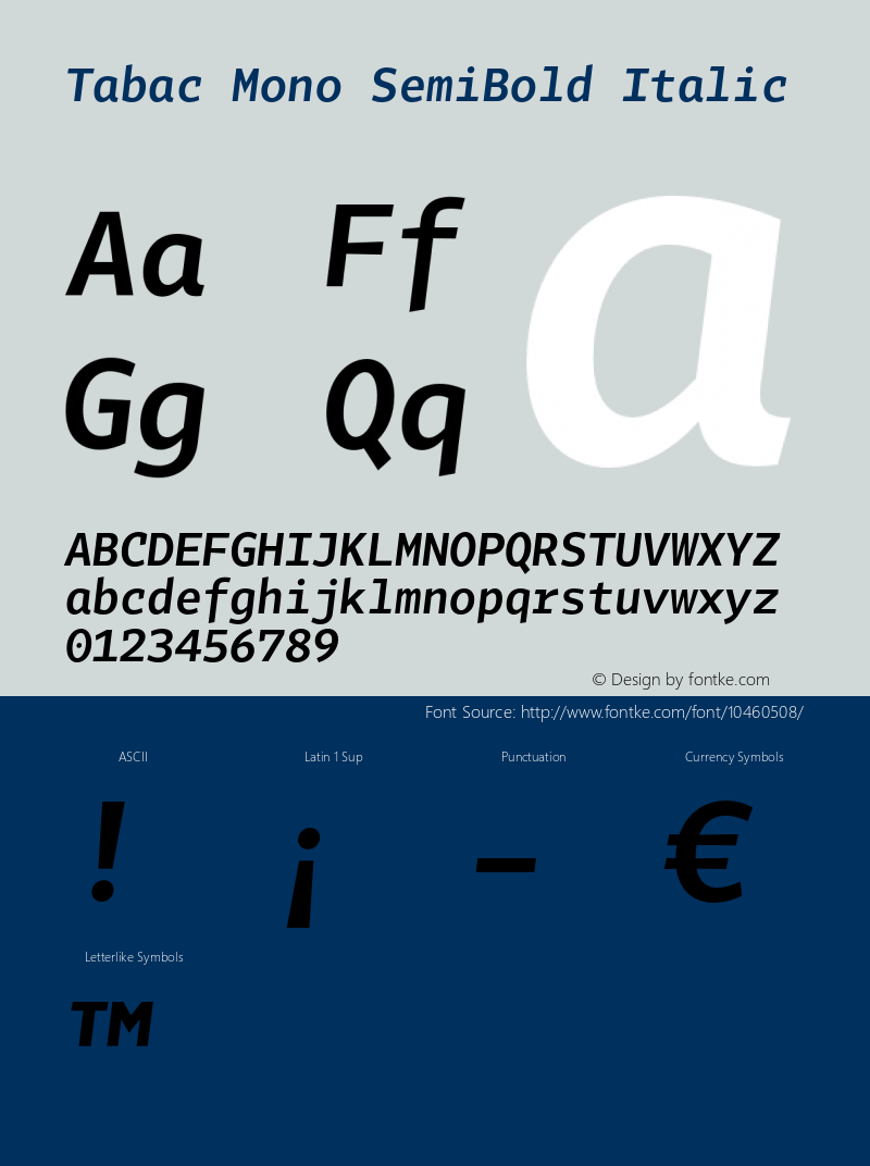 Tabac Mono SemiBold Italic Version 2.000图片样张
