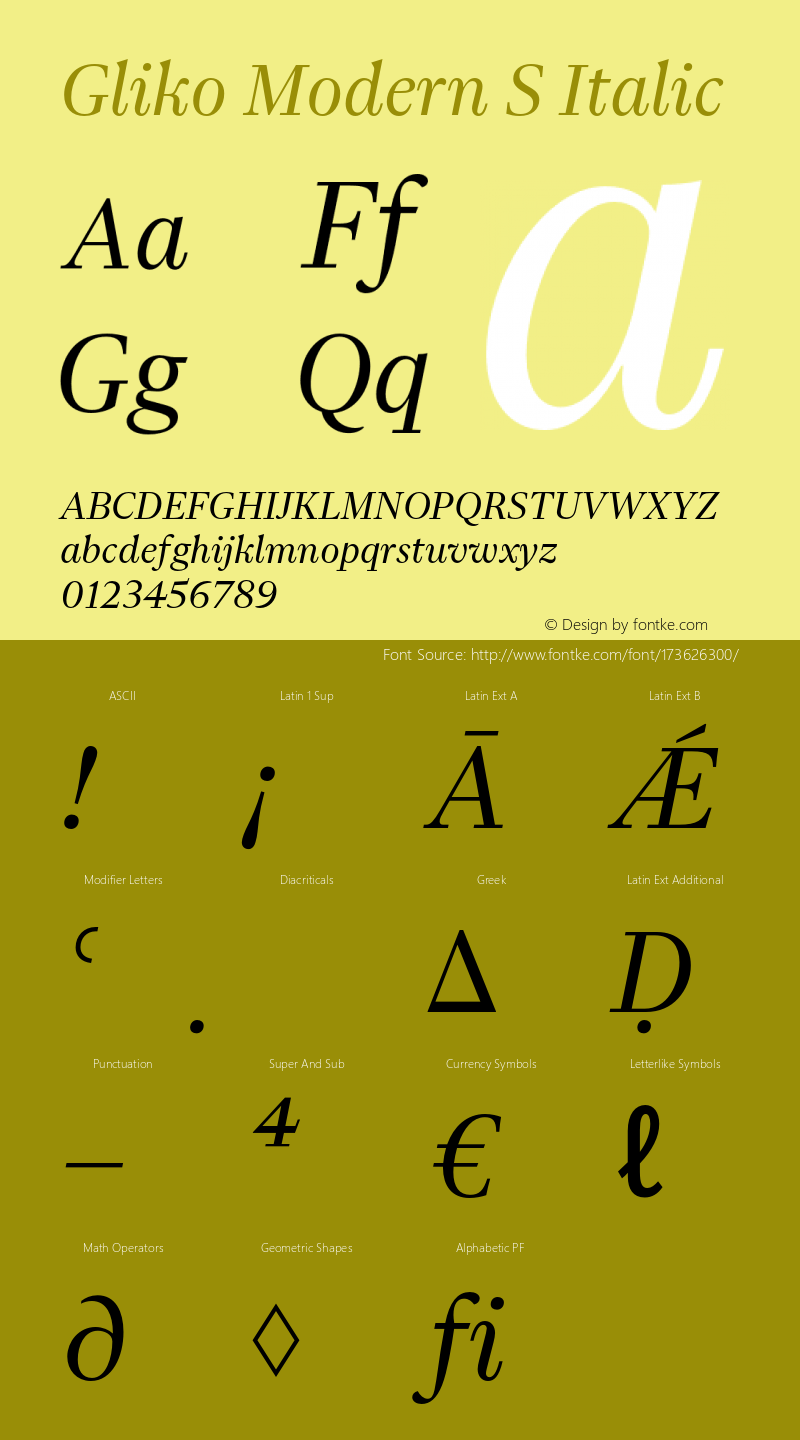 Gliko Modern S Italic Version 2.000;hotconv 1.0.109;makeotfexe 2.5.65596图片样张