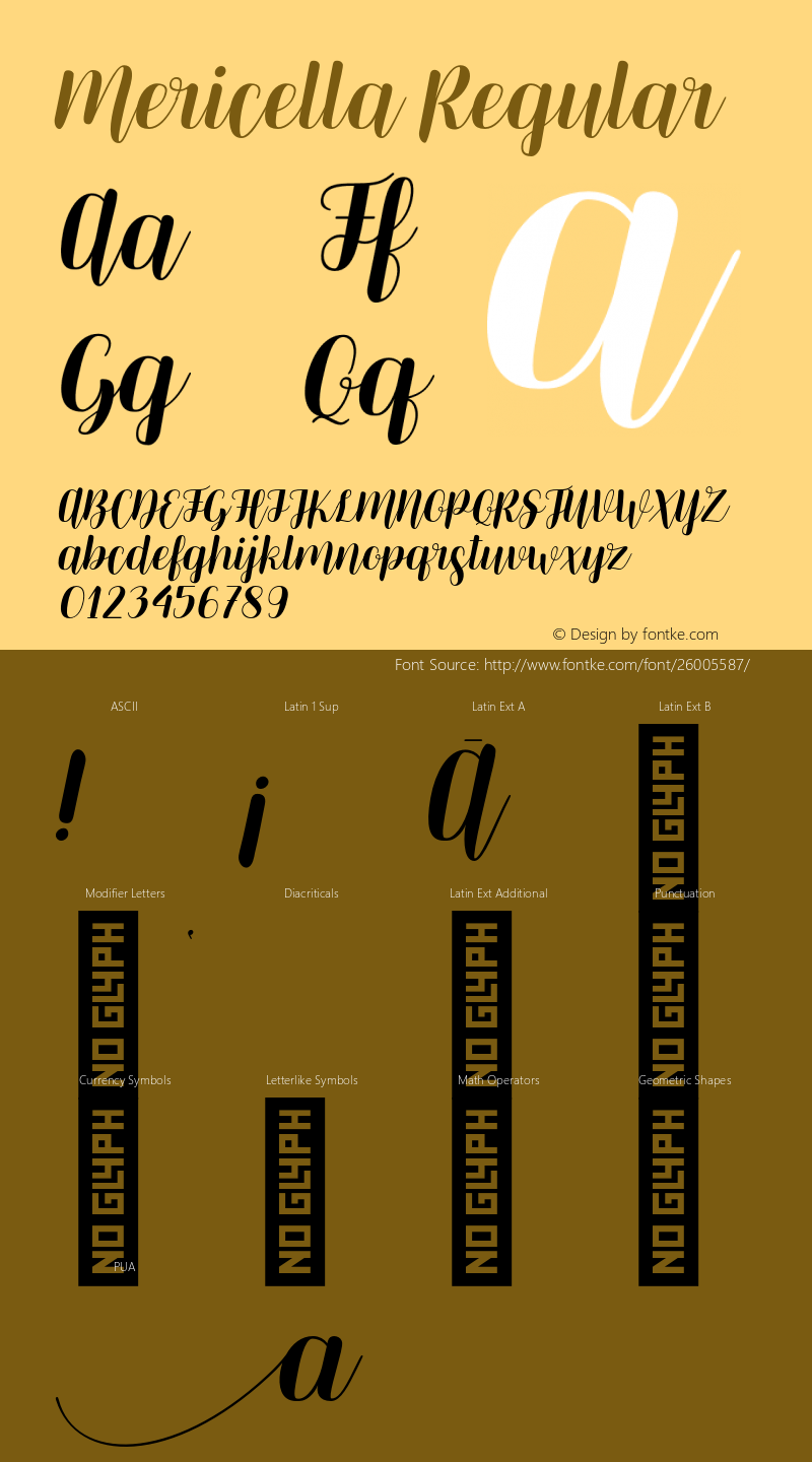 Mericella Regular Version 1.000;PS 001.000;hotconv 1.0.88;makeotf.lib2.5.64775图片样张