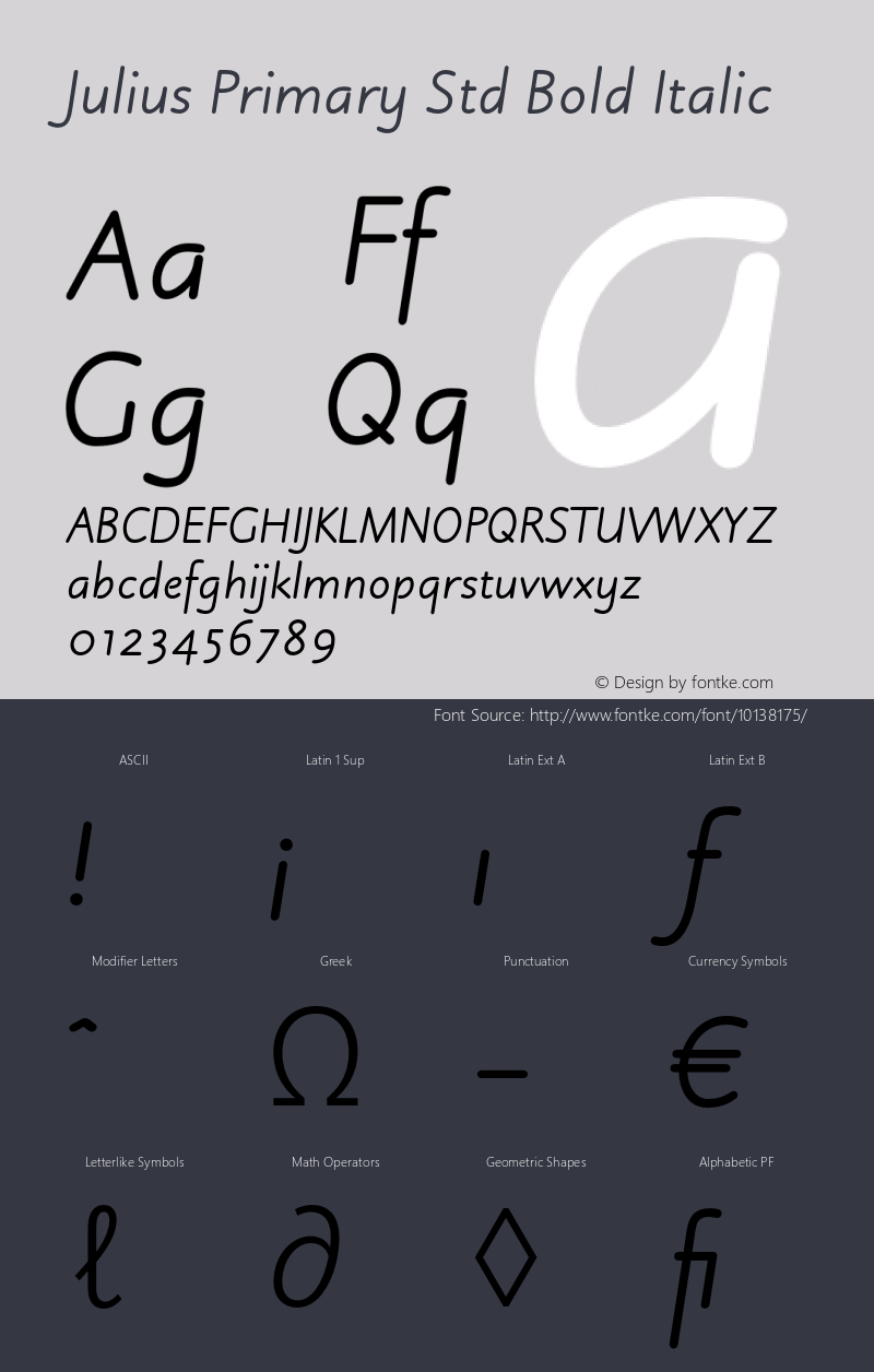 Julius Primary Std Bold Italic Version 1.000;PS 001.000;hotconv 1.0.38图片样张