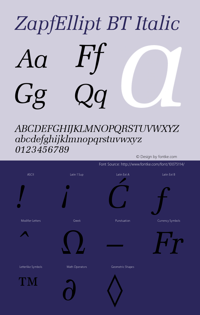 ZapfEllipt BT Italic mfgpctt-v4.4 Dec 14 1998图片样张