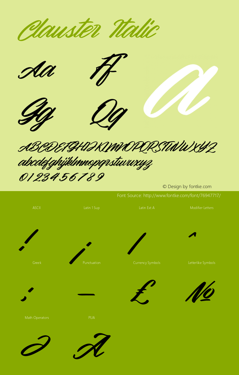 Clauster Italic Version 1.00;July 18, 2020;FontCreator 12.0.0.2563 64-bit图片样张
