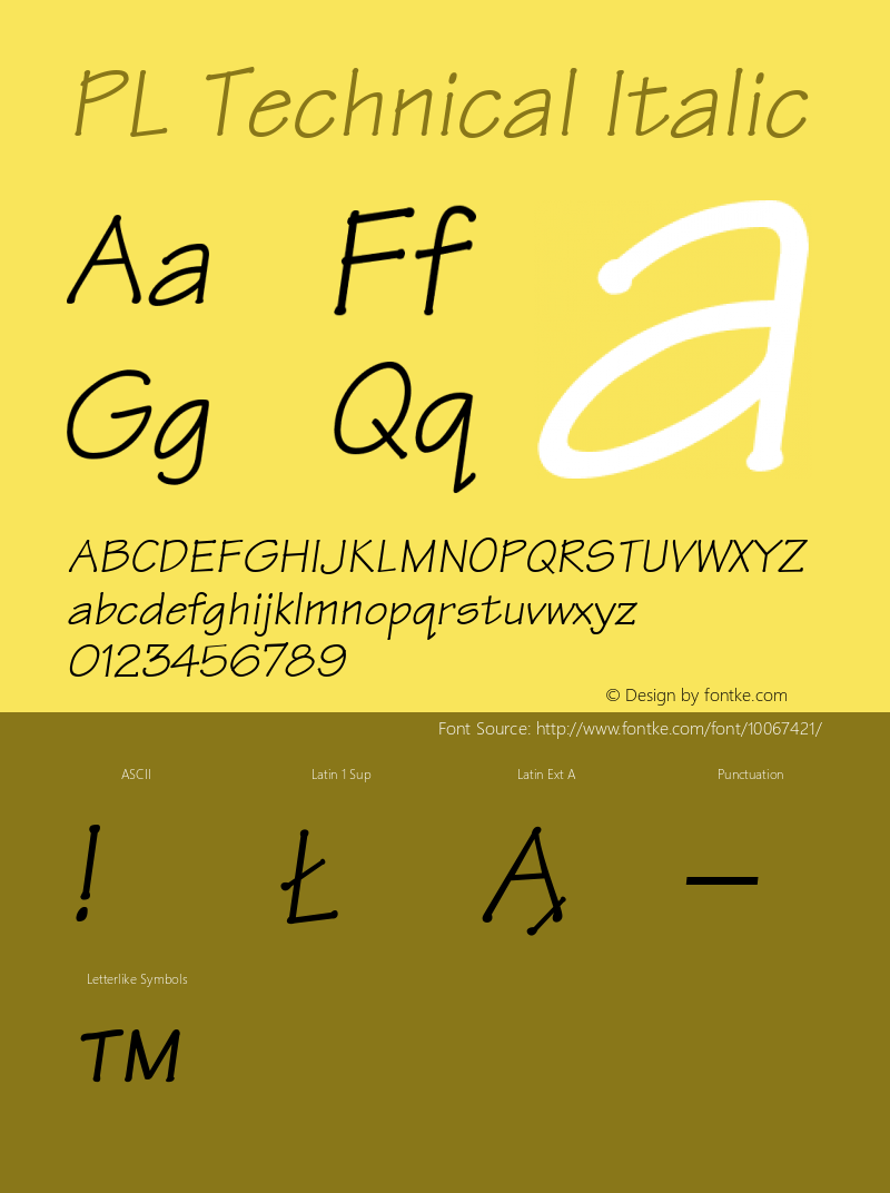 PL Technical Italic KOBAX & Optimus core font: Version 2.00图片样张