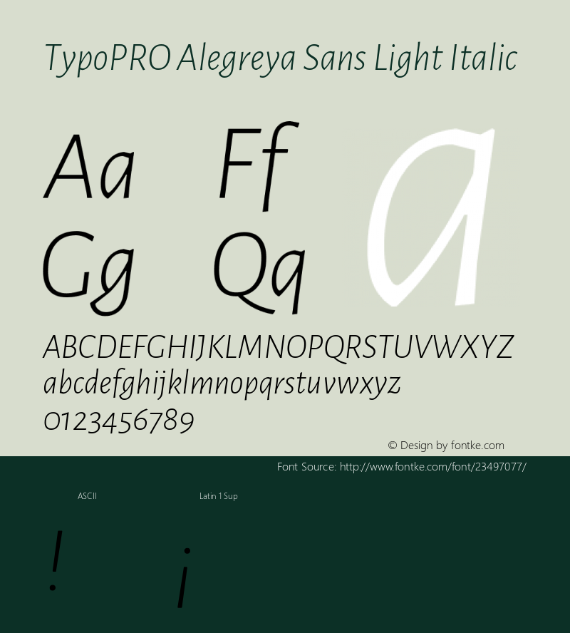 TypoPRO Alegreya Sans Light Italic Version 1.001;PS 001.001;hotconv 1.0.70;makeotf.lib2.5.58329 DEVELOPMENT; ttfautohint (v0.97) -l 8 -r 50 -G 200 -x 17 -f dflt -w G -W图片样张