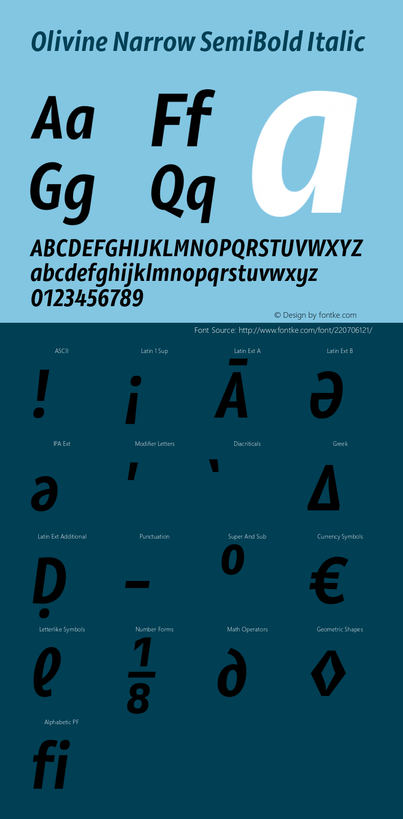 Olivine Narrow SemiBold Italic Version 1.000;PS 001.000;hotconv 1.0.88;makeotf.lib2.5.64775图片样张