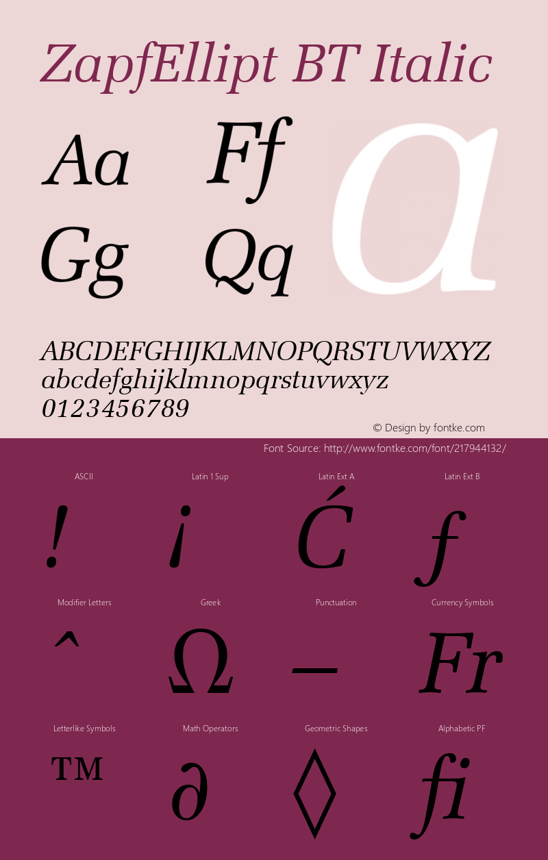 ZapfEllipt BT Italic Version 1.01 emb4-OT图片样张