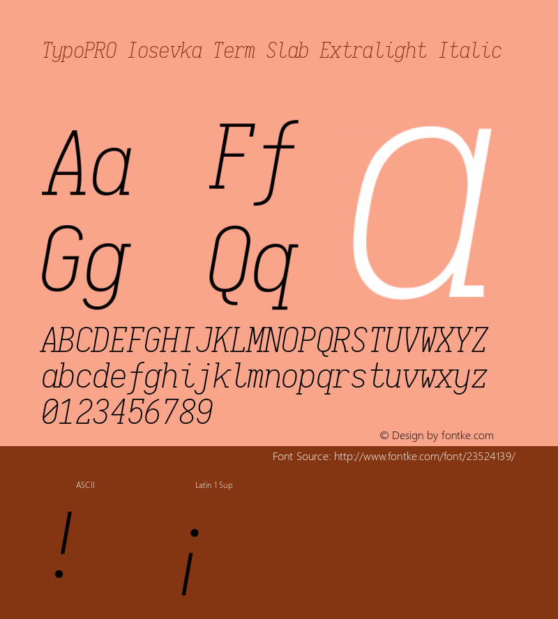 TypoPRO Iosevka Term Slab Extralight Italic 1.12.1; ttfautohint (v1.6)图片样张