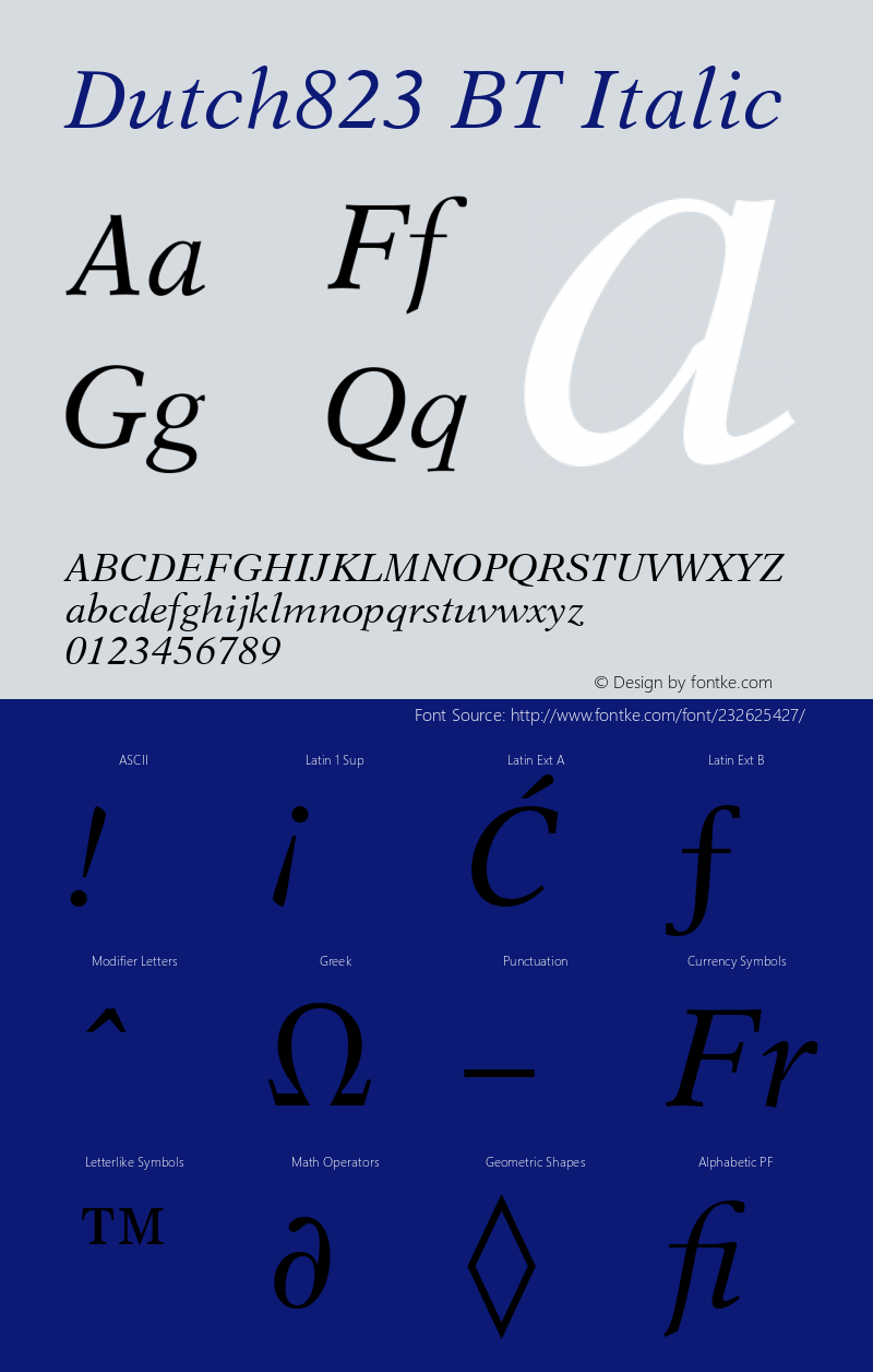 Dutch823 BT Italic Version 1.01 emb4-OT图片样张