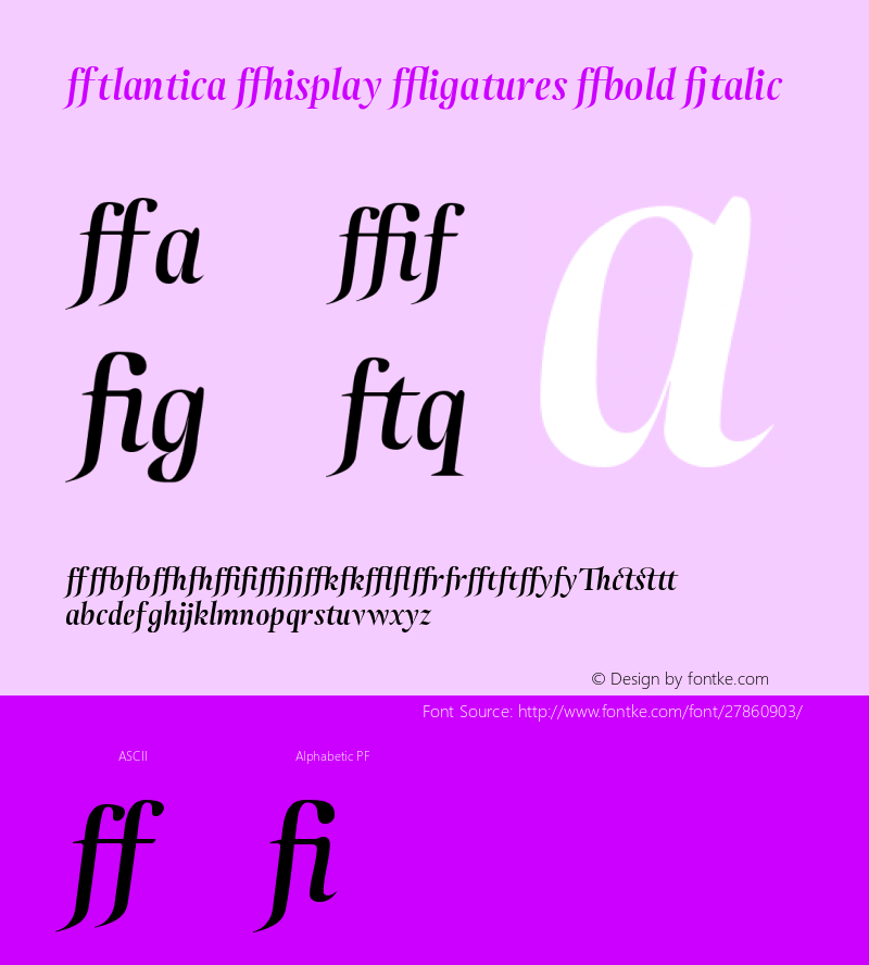 Atlantica Display Ligatures Bold Italic Version 1.000 2006 initial release图片样张