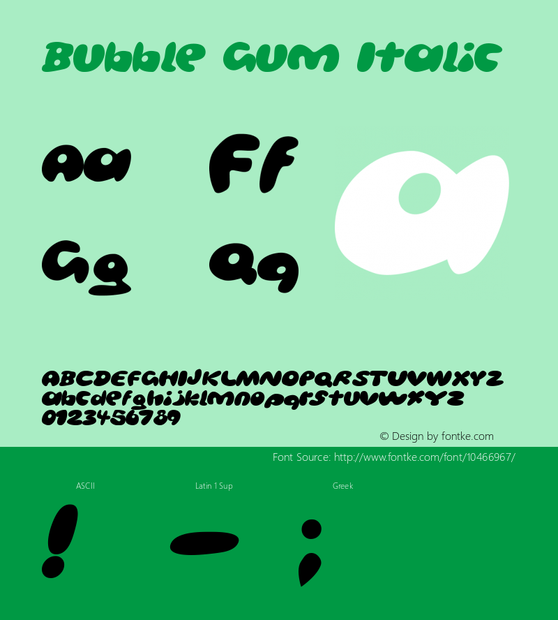 Bubble Gum Italic Version 2.00 October 14, 2010图片样张