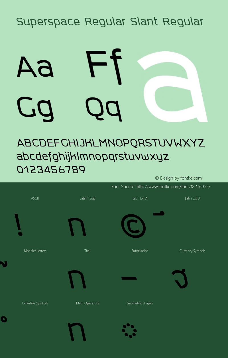 Superspace Regular Slant Regular Version 1.000 2015 by Fontcraft : Jutipong Poosumas图片样张