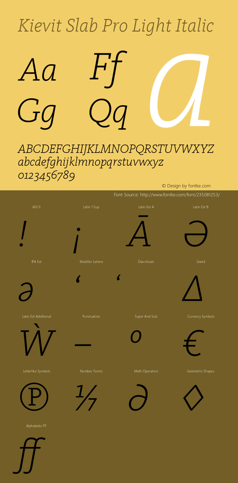 Kievit Slab Pro Light Italic Version 7.600, build 1030, FoPs, FL 5.04图片样张