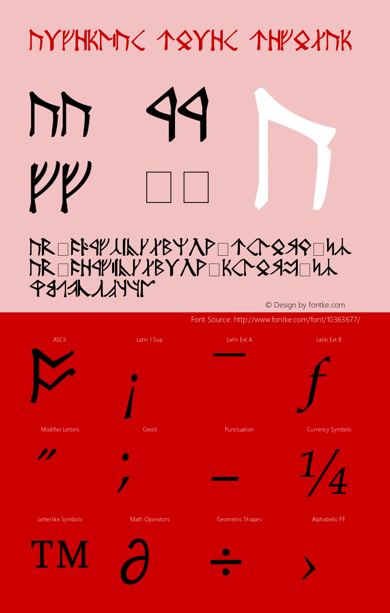 Angerthas Runes Regular Version 1.00 November 4, 2006, initial release图片样张