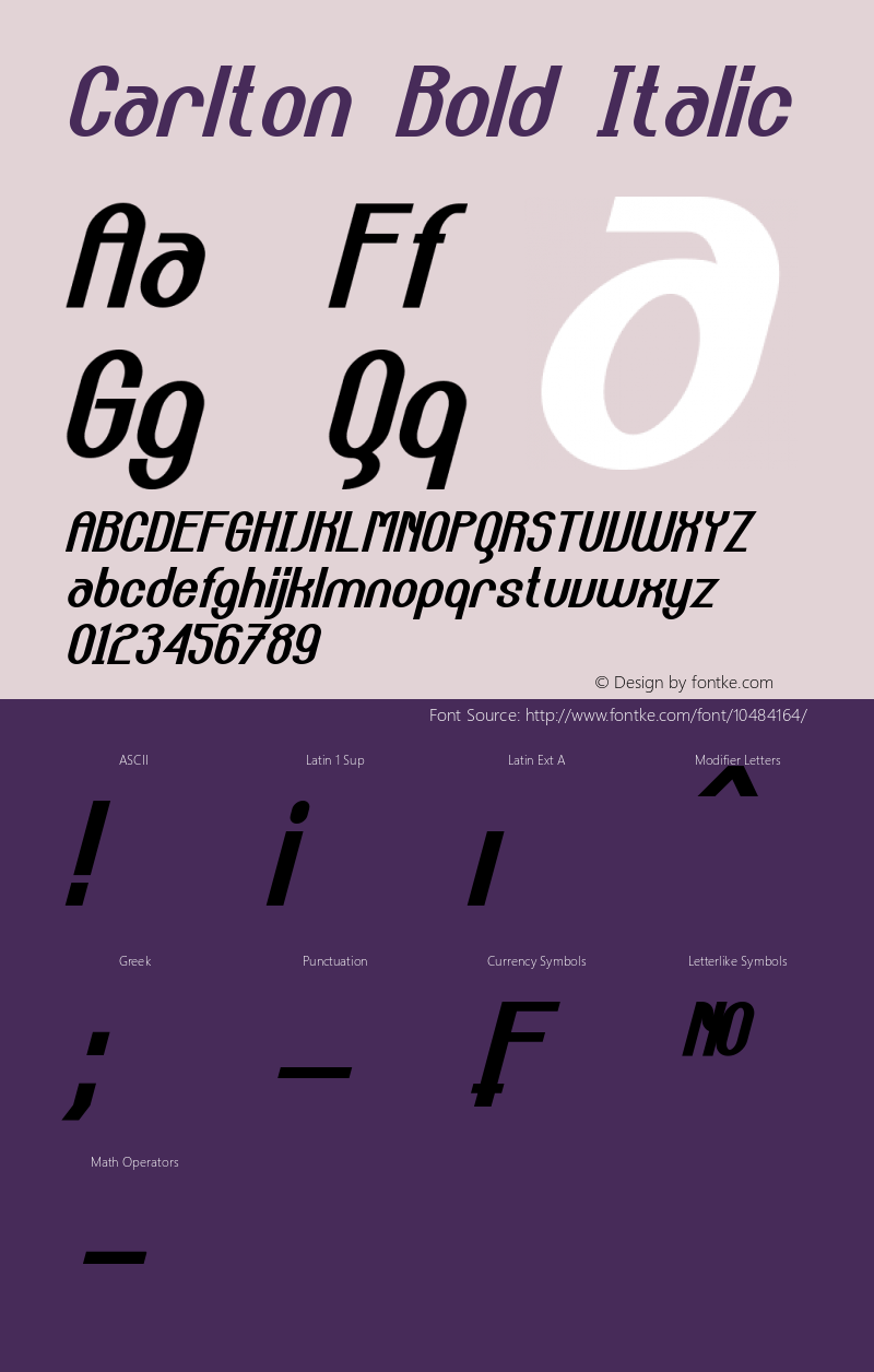 Carlton Bold Italic Version 1.00 May 4, 2013, initial release图片样张