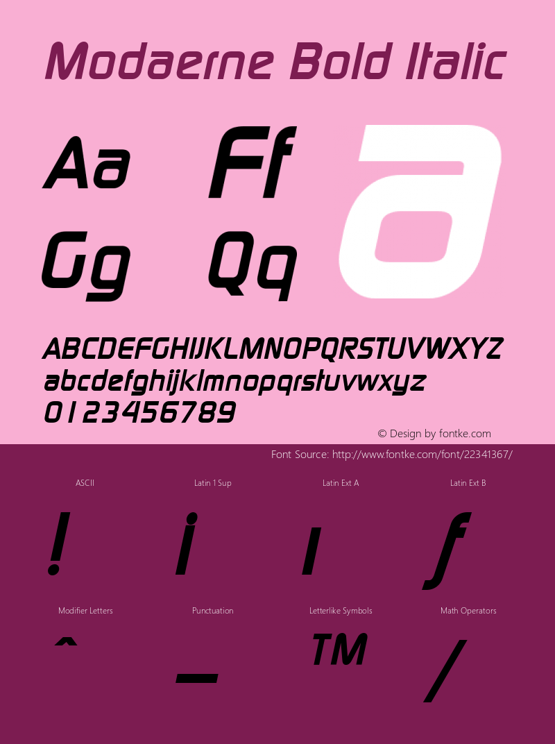 Modaerne Bold Italic Altsys Fontographer 3.5  7/15/96图片样张