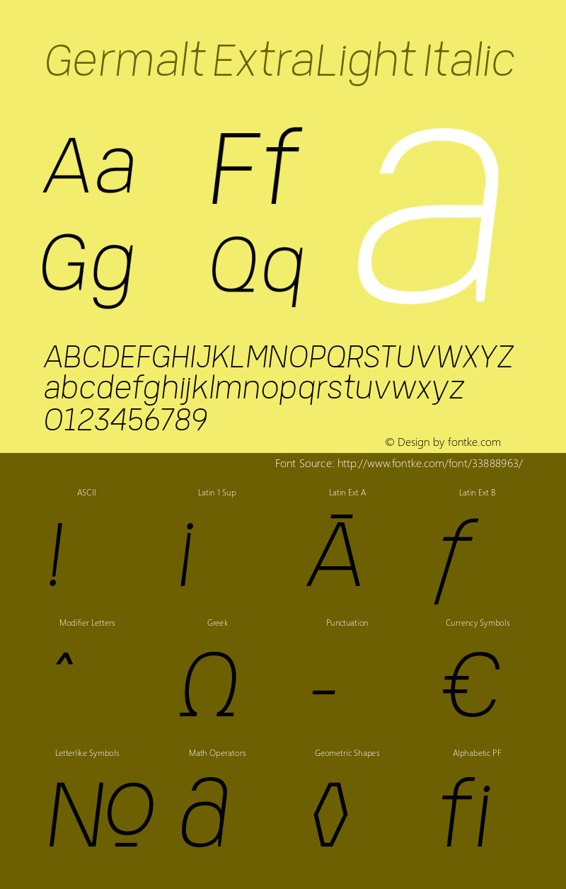 Germalt ExtraLight Italic Version 1.000;YWFTv17图片样张