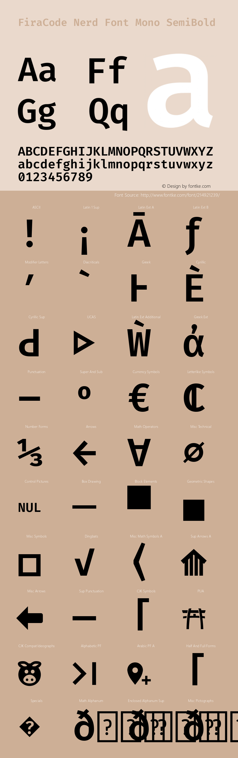 Fira Code SemiBold Nerd Font Complete Mono Version 6.002;Nerd Fonts 2.1.0图片样张