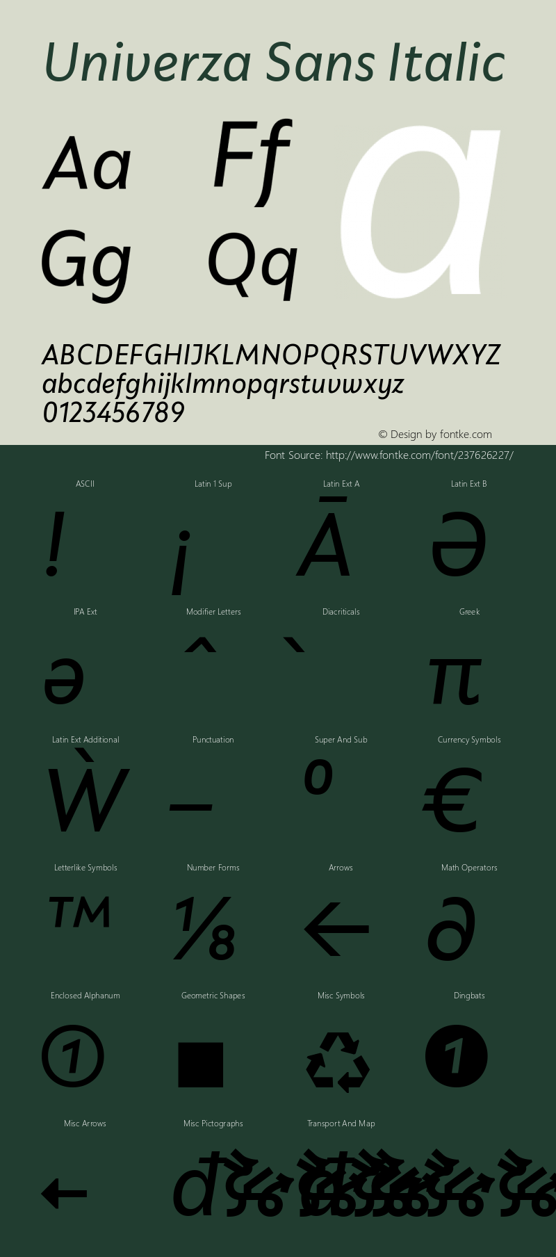 Univerza Sans Regular Italic Version 1.001; ttfautohint (v1.8)图片样张