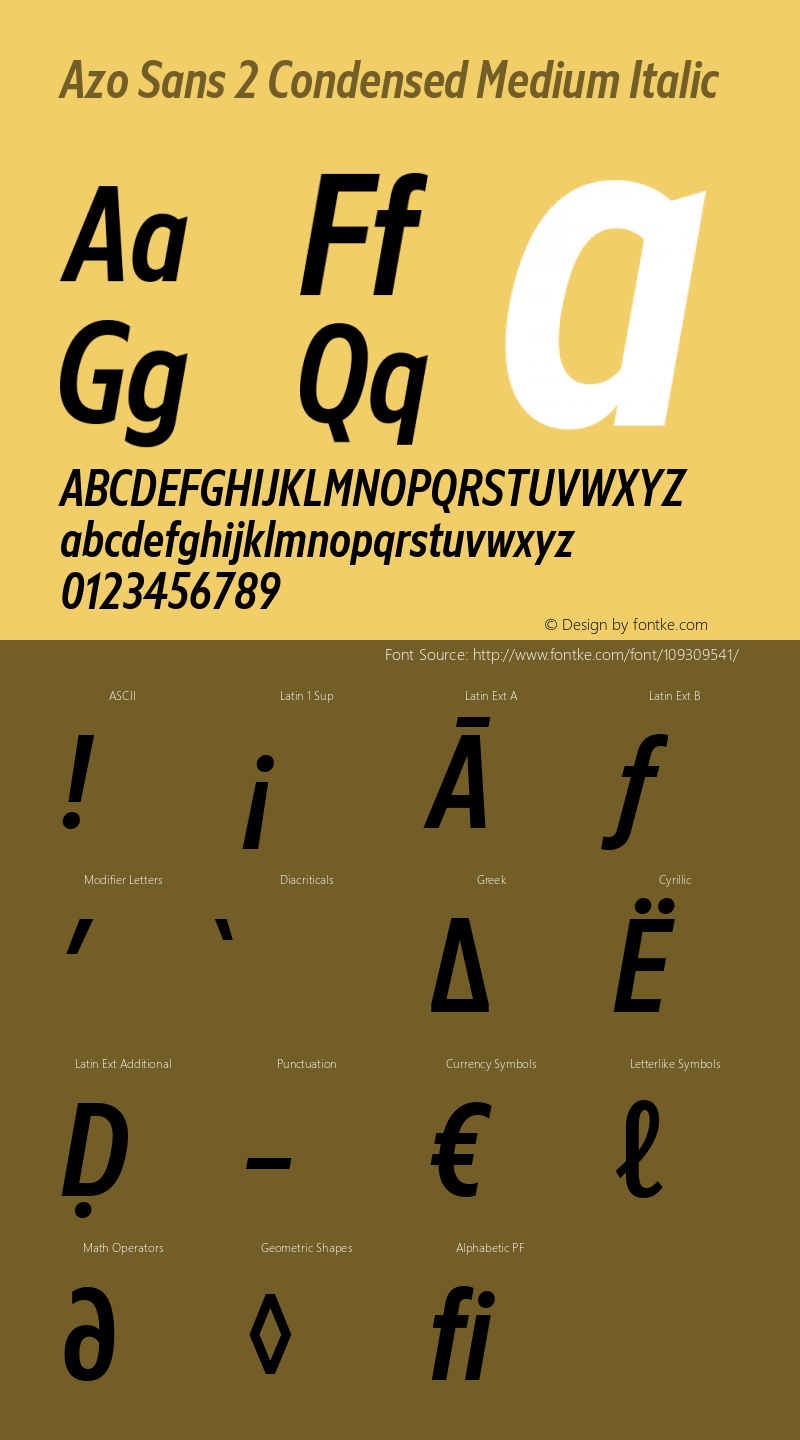 Azo Sans 2 Condensed Medium Italic Version 2.001图片样张
