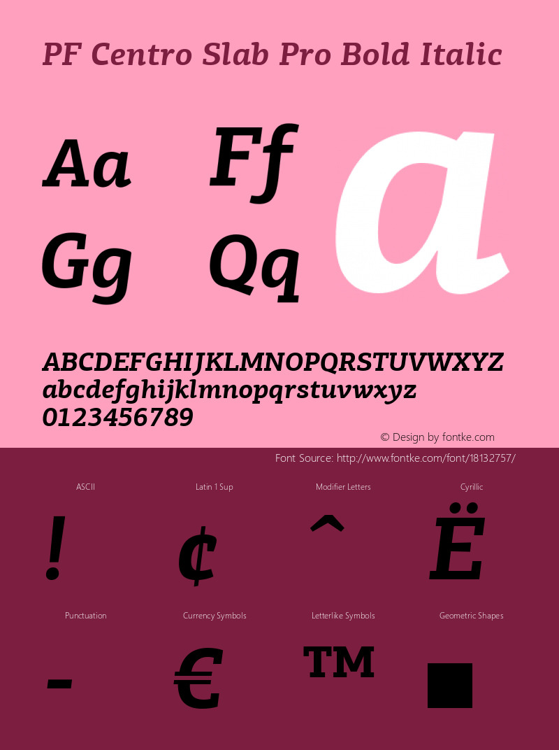 PF Centro Slab Pro Bold Italic Version 1.000 2006 initial release图片样张