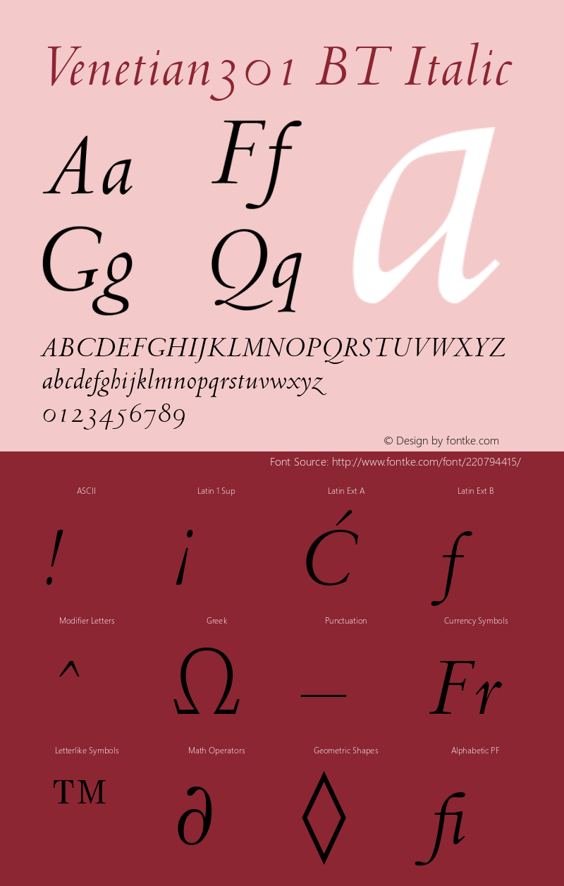 Venetian301 BT Italic Version 1.01 emb4-OT图片样张