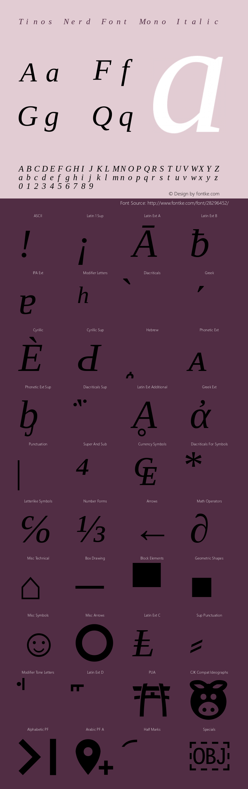 Tinos Italic Nerd Font Complete Mono Version 1.23图片样张