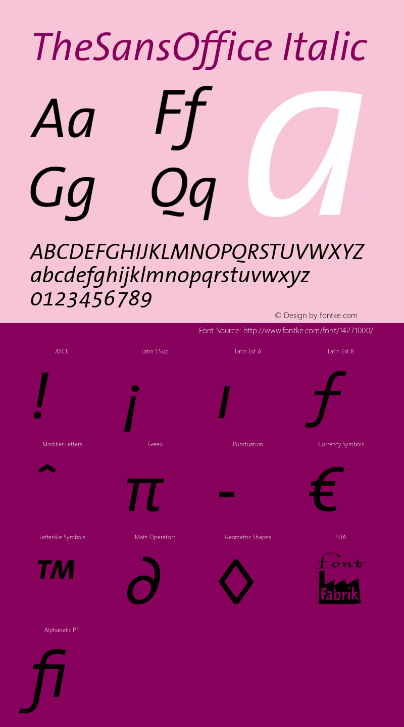 TheSansOffice Italic Version 1.65; 2002图片样张