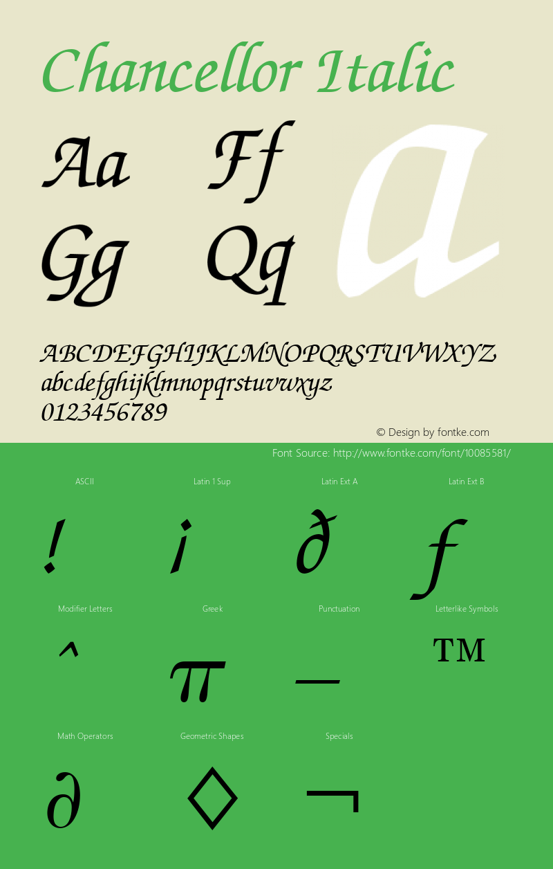 Chancellor Italic Font Version 2.6; Converter Version 1.10图片样张