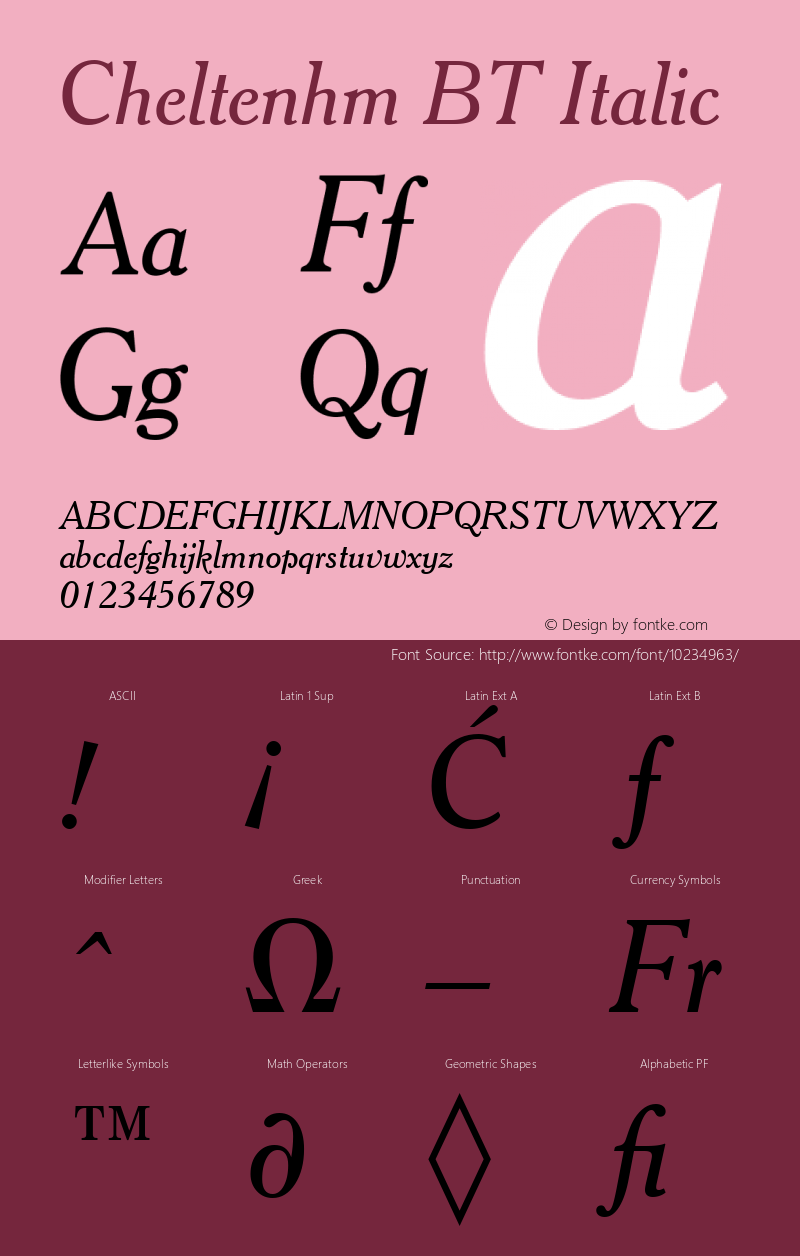 Cheltenhm BT Italic Version 1.01 emb4-OT图片样张