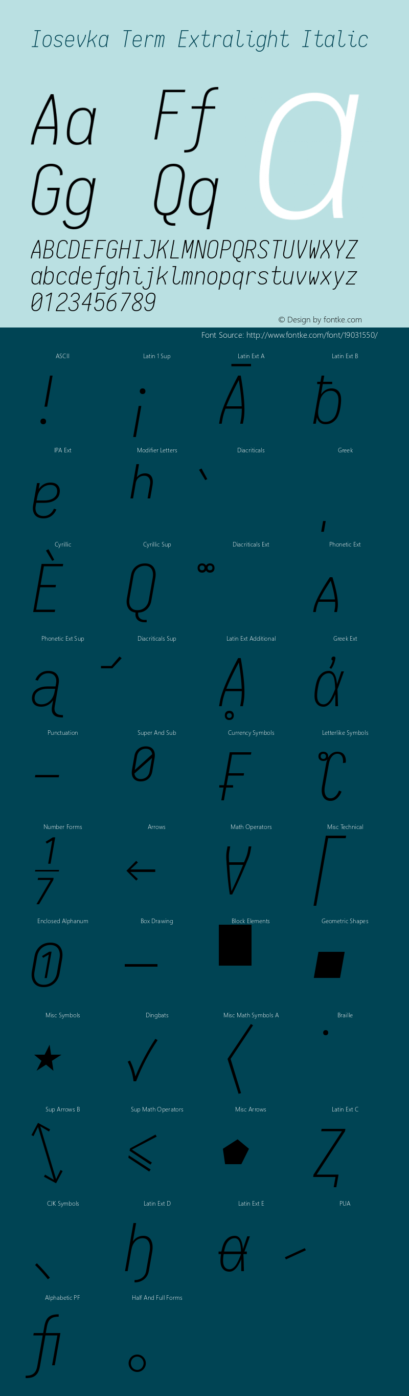 Iosevka Term Extralight Italic 1.12.2; ttfautohint (v1.6)图片样张