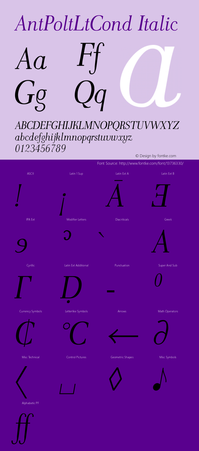 AntPoltLtCond Italic Version 1.101图片样张