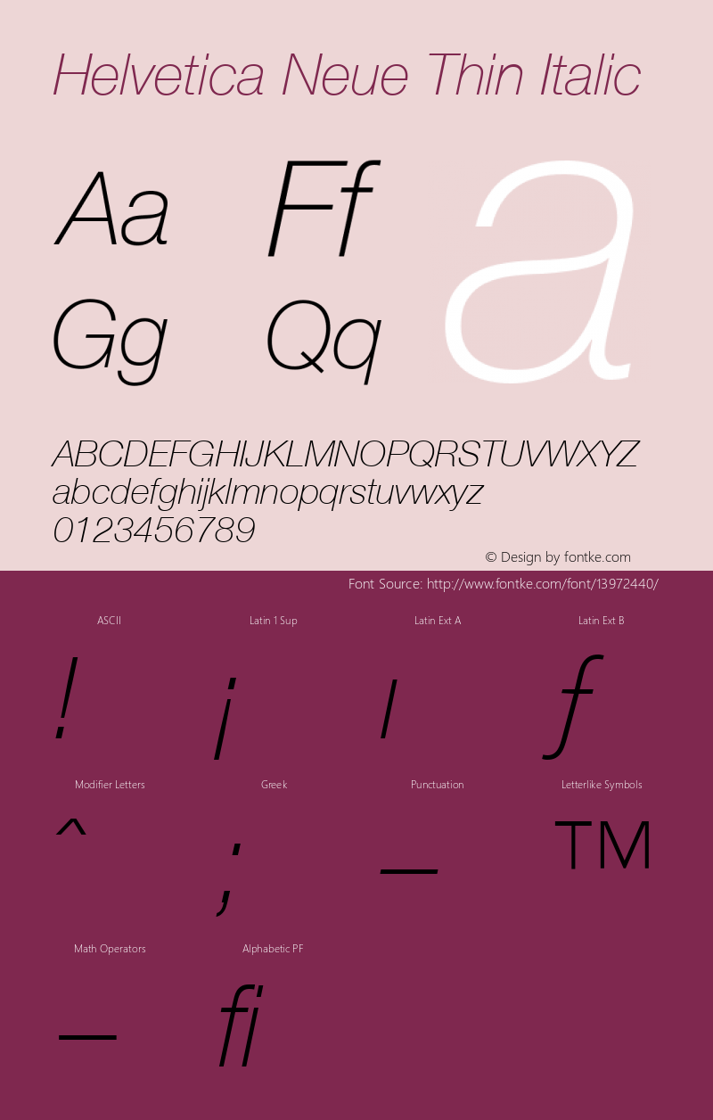 Helvetica Neue Thin Italic Version 001.003图片样张