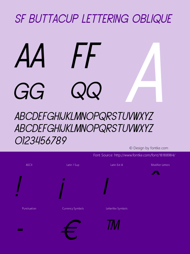 SF Buttacup Lettering Oblique ver 1.0; 2000. Freeware.图片样张