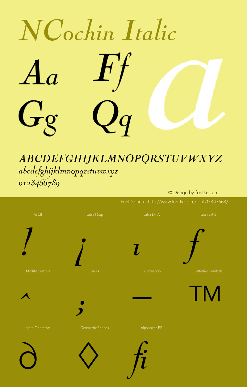 NCochin Italic Version 4.00 April 19, 2007图片样张