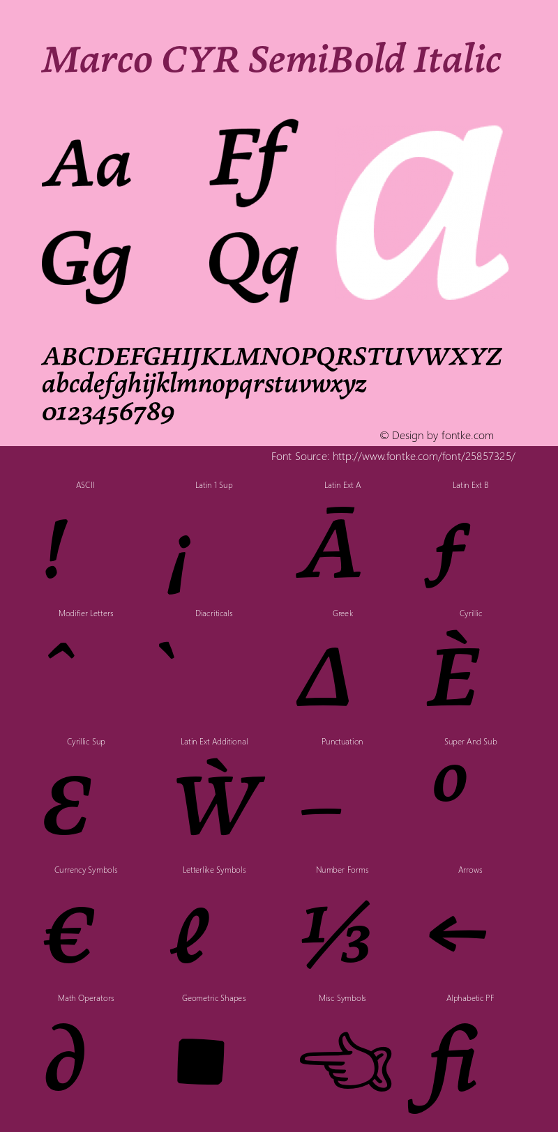Marco CYR SemiBold Italic Version 1.002;PS 001.002;hotconv 1.0.70;makeotf.lib2.5.58329图片样张