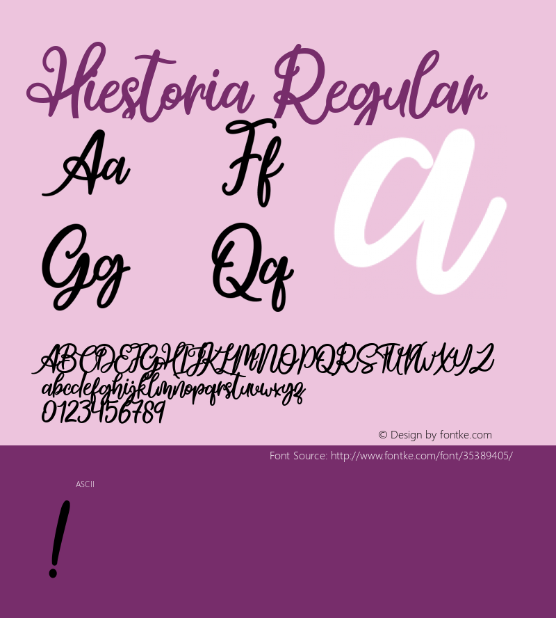 Hiestoria Version 1.00;July 26, 2019;FontCreator 11.5.0.2422 32-bit图片样张