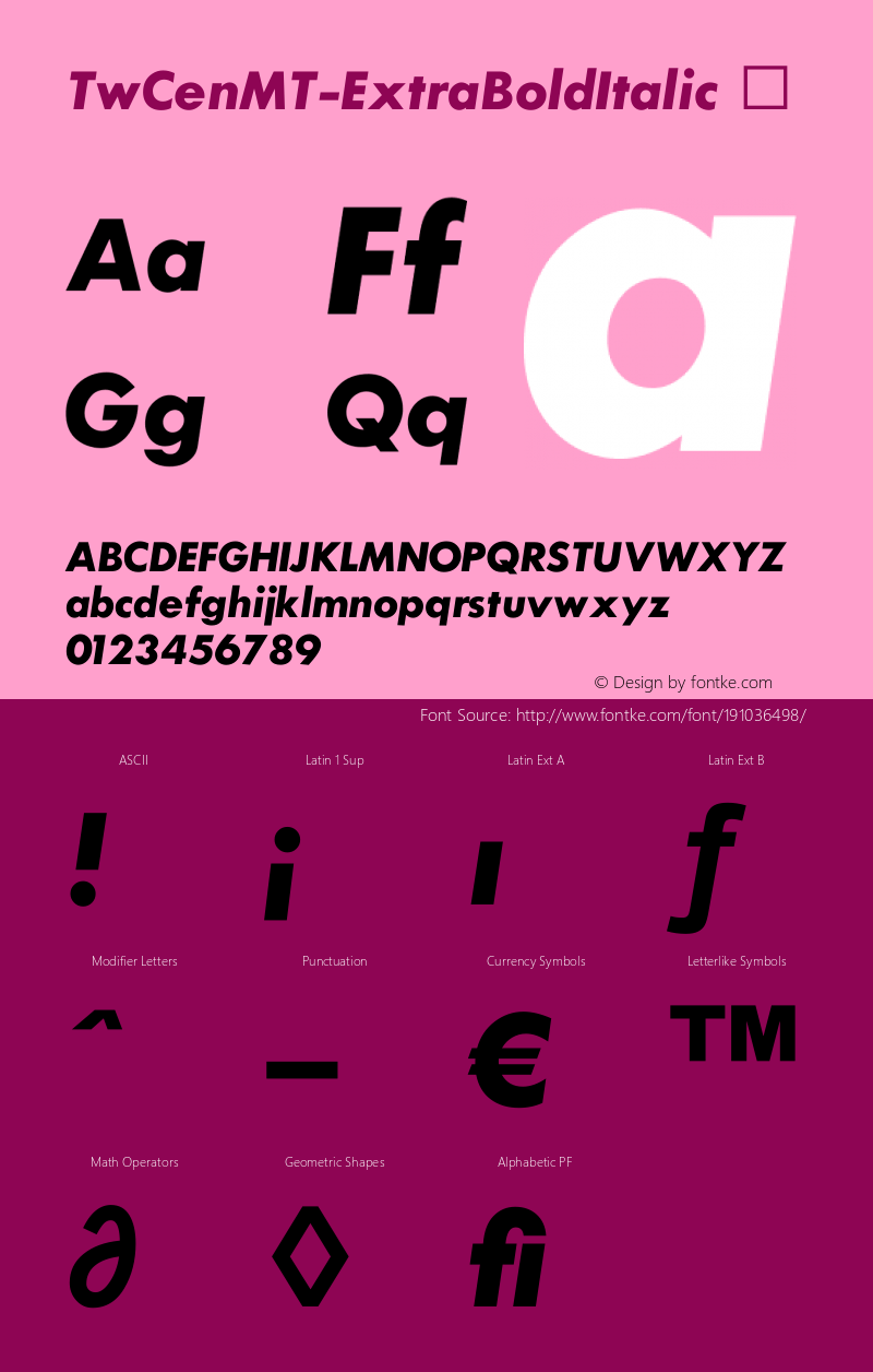 ☞Tw Cen MT Extra Bold Italic Version 1.00;com.myfonts.easy.mti.twentieth-century-mt.20-th-century-extra-bold-italic.wfkit2.version.3Mhn图片样张