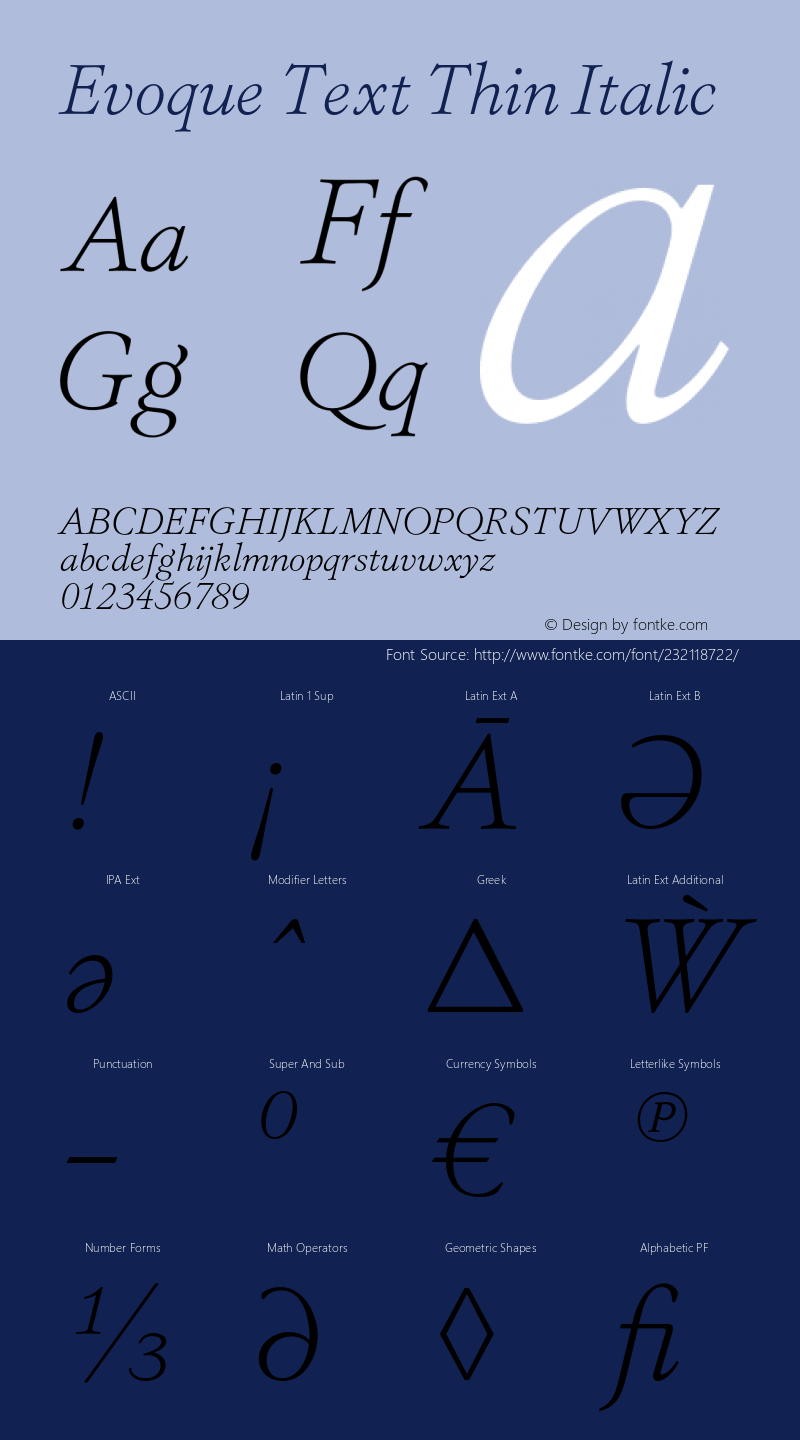 Evoque Text Thin Italic Version 1.200;FEAKit 1.0图片样张