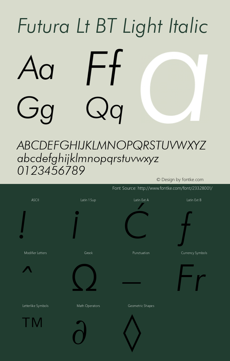 Futura Light Italic BT Version 2.1图片样张