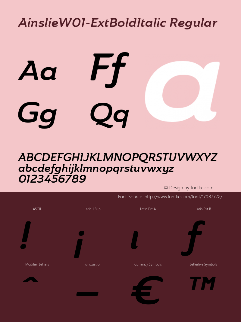 AinslieW01-ExtBoldItalic Regular Version 1.00图片样张