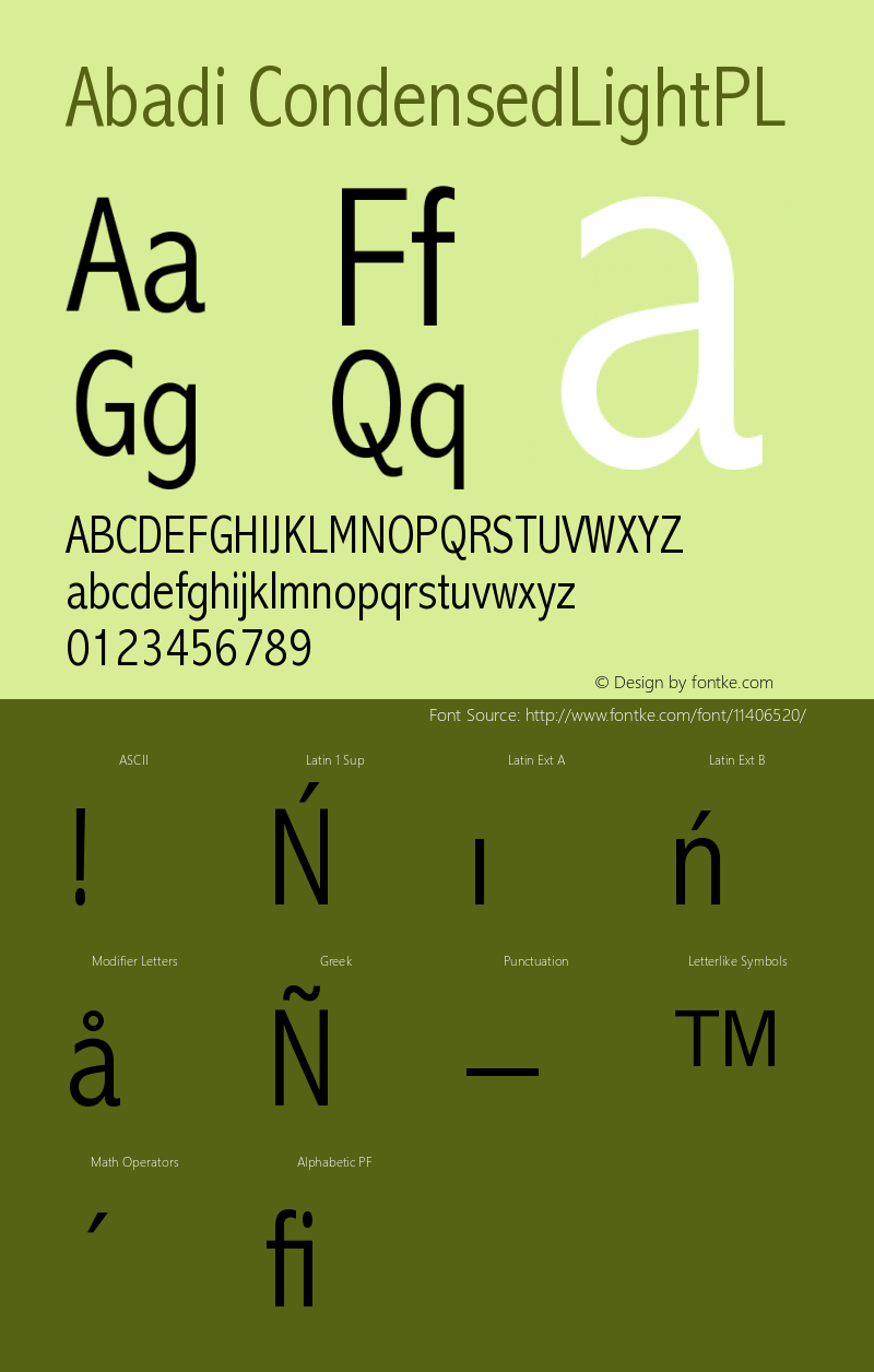 Abadi CondensedLightPL Version 001.000图片样张