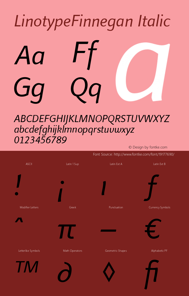 LinotypeFinnegan-Italic Version 005.000图片样张