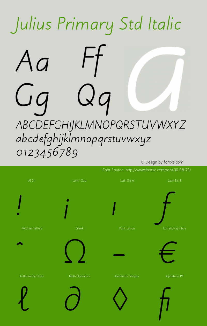 Julius Primary Std Italic Version 1.000;PS 001.000;hotconv 1.0.38图片样张